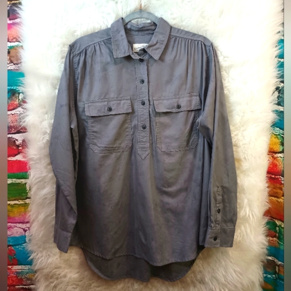 Universal Thread Gray Long Sleeve Button Up Front… - image 1